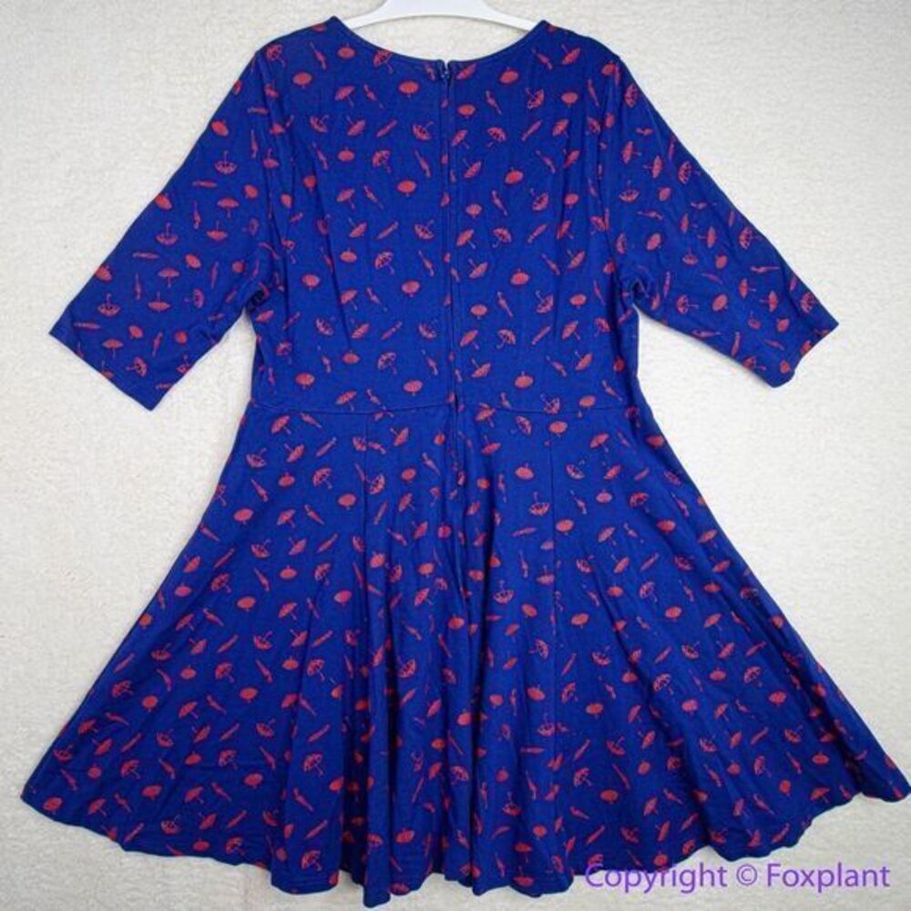 Unique Vintage GB Umbrella Print Navy Dress, plus‎ size 1X - Picture 11 of 16